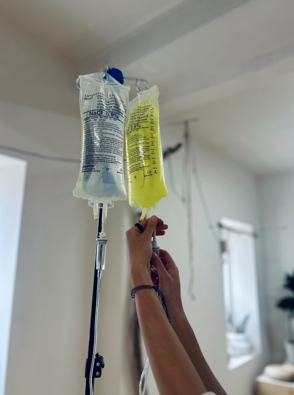 IV bags hanging on a stand in the Northbound Wellness clinic